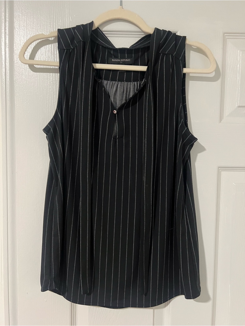 Banana Republic Black Pinstripe Sleeveless Tie-Neck Camisole